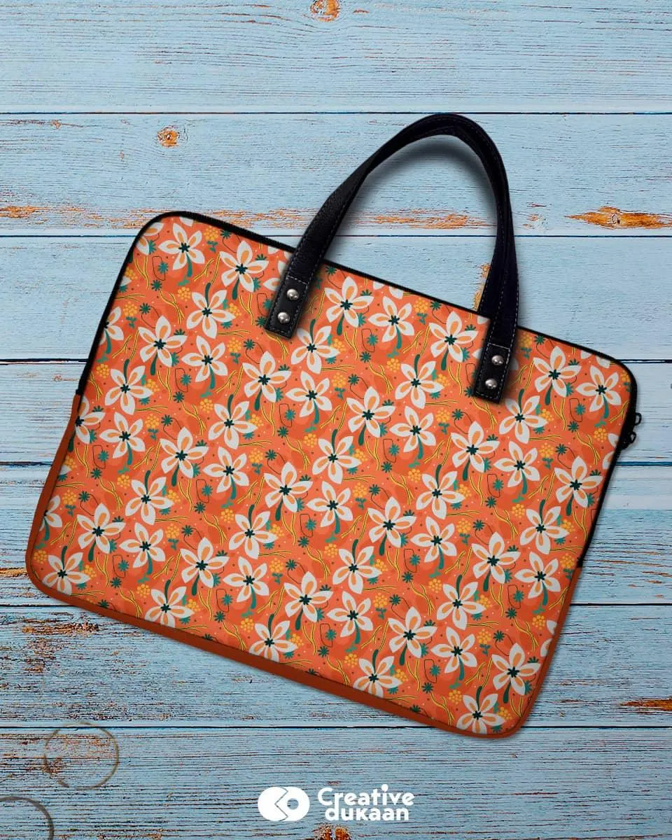 Orange Colour Cool Laptop Sleeve - Cute Flower Design
