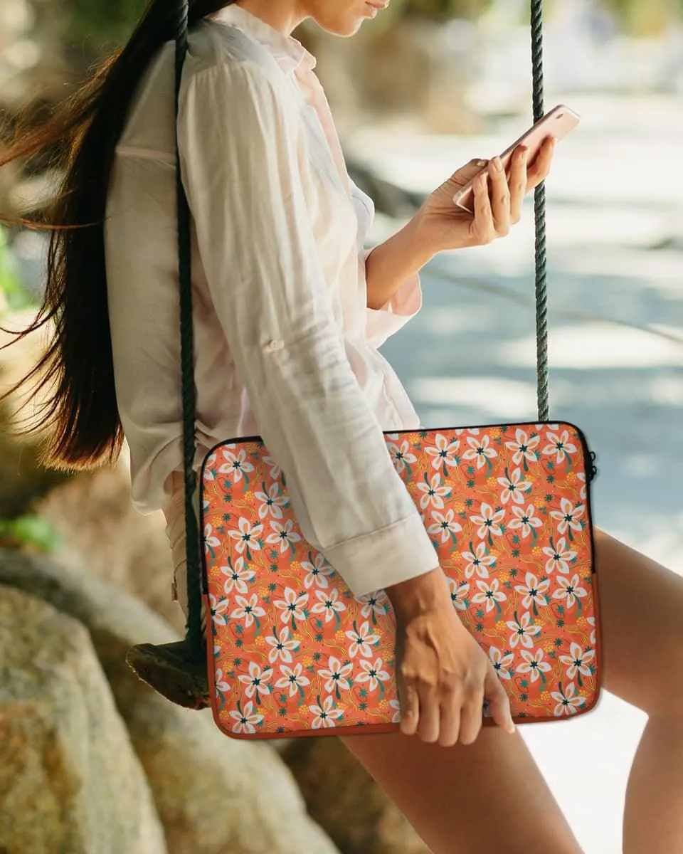 Orange Colour Cool Laptop Sleeve - Cute Flower Design