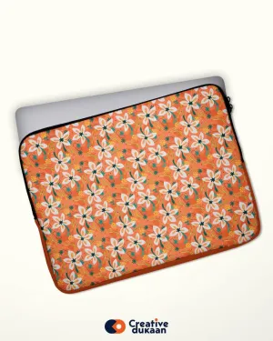 Orange Colour Cool Laptop Sleeve - Cute Flower Design