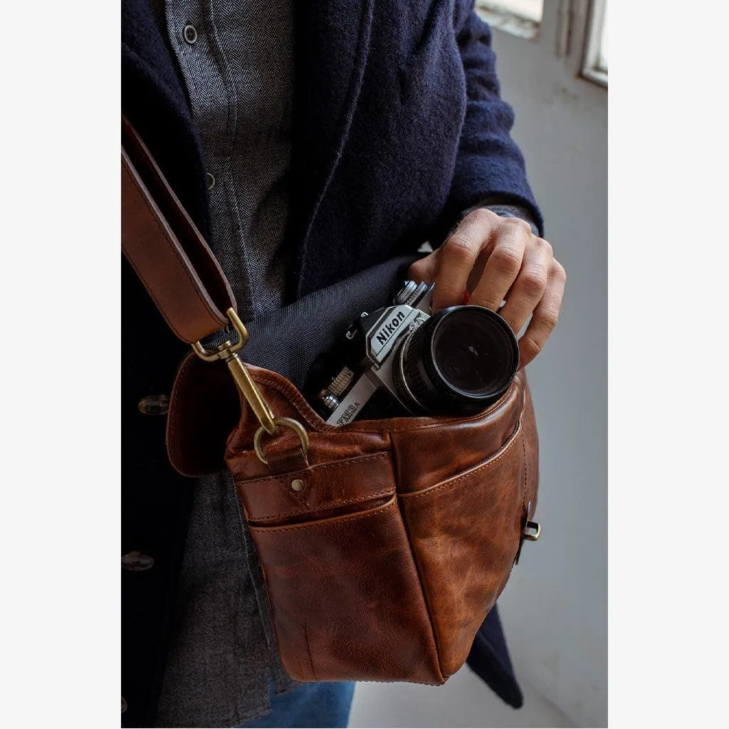 París Cognac Leather Camera Bag