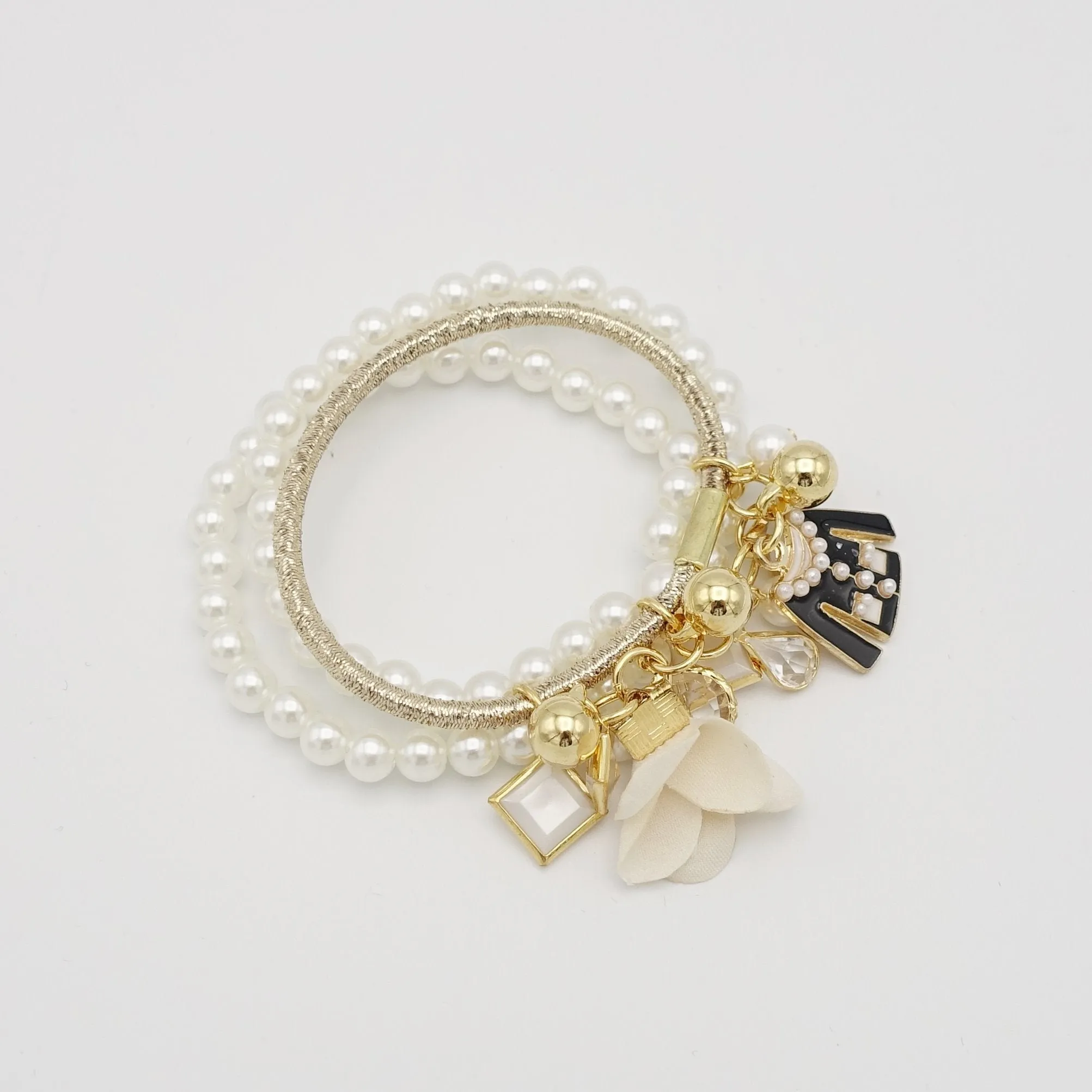 pearl beaded multi strands hair elastic ponytail holder embellished hair accessory