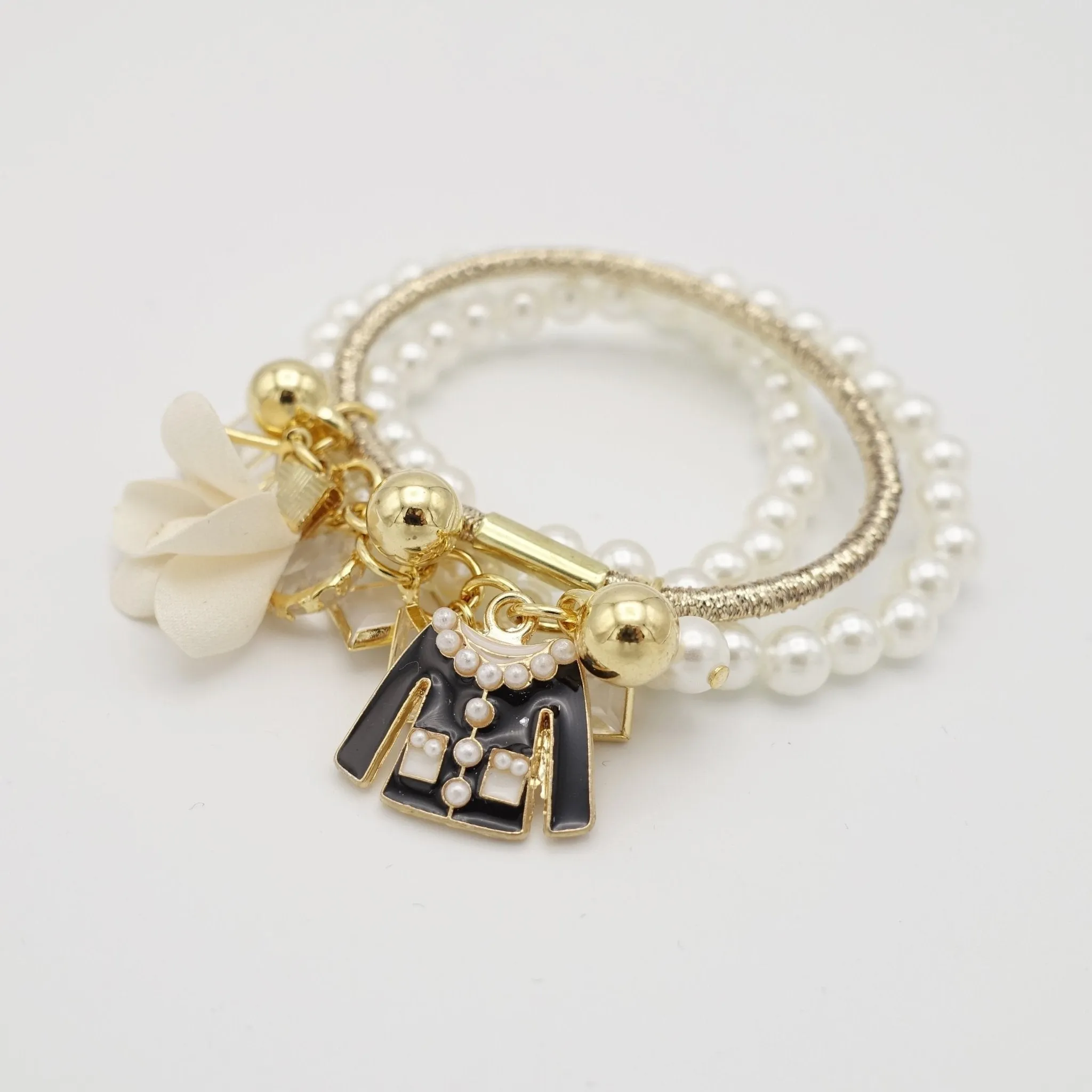 pearl beaded multi strands hair elastic ponytail holder embellished hair accessory