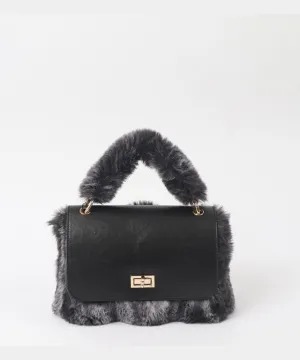 PIA ROSSINI ECO FUR BAG IN BLACK-GREY