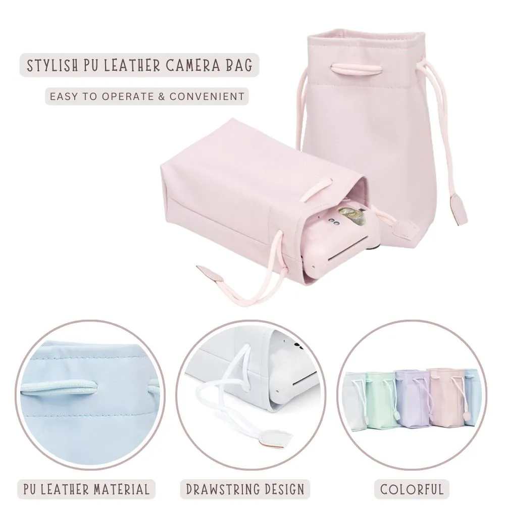 Pikxi Universal Drawstring PU Leather Carrying Bag with Colorful Design and Water Resistant for Fujifilm Instax, Camera and Lenses etc.