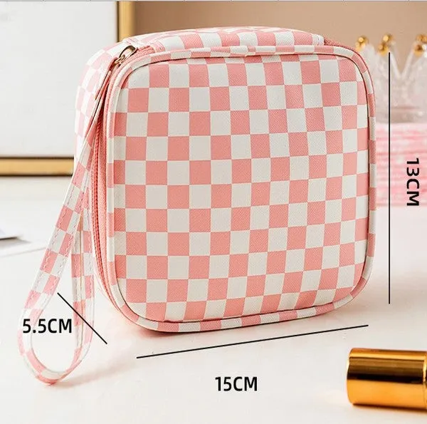 Pink Checkered Toiletry Travel Pouch Bag