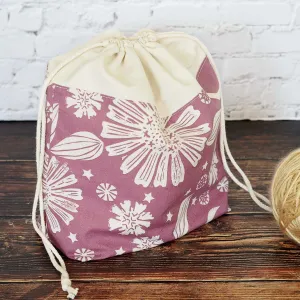 Pretty Purple Drawstring WIP bag for Knitting or Crochet, Foldable