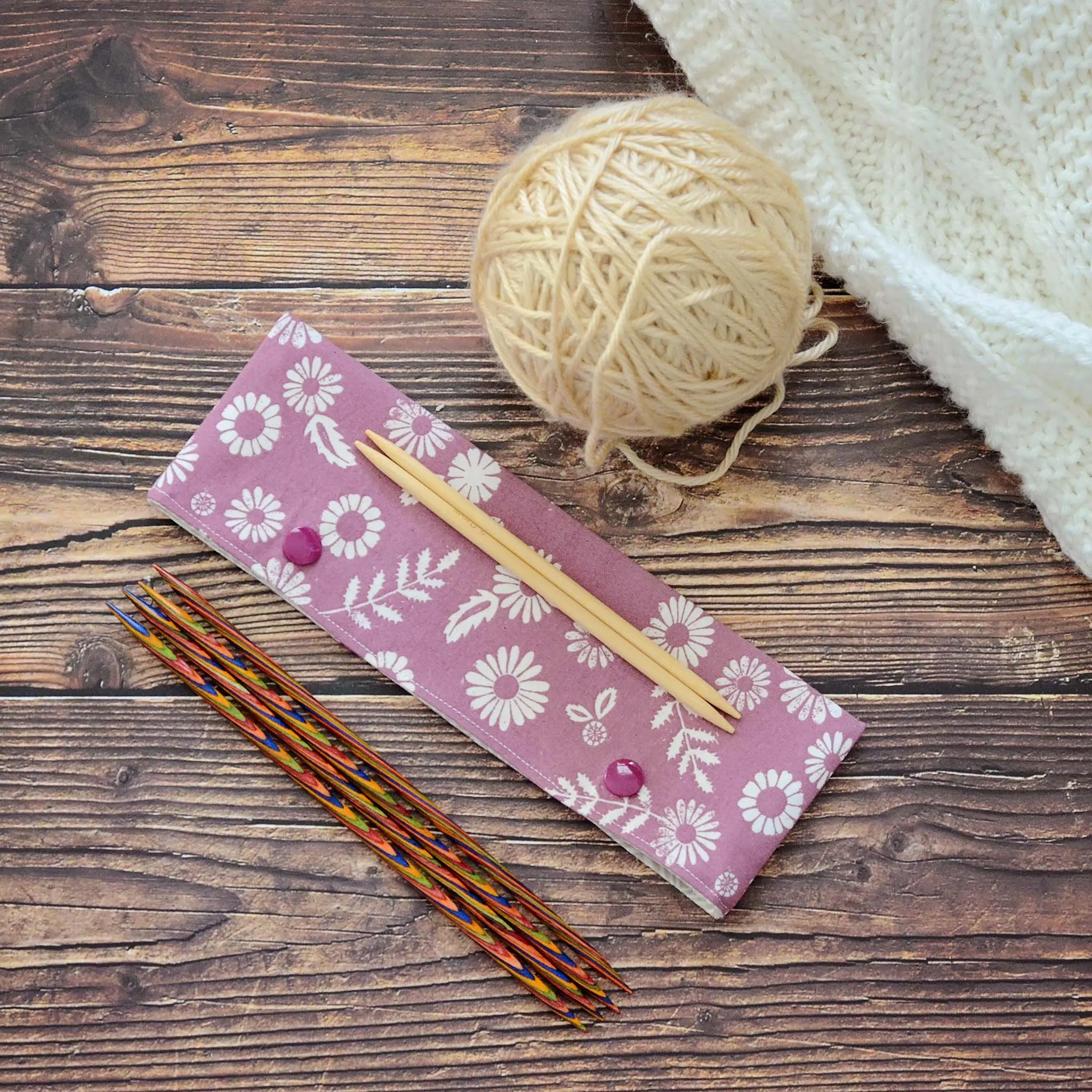 Pretty Purple Drawstring WIP bag for Knitting or Crochet, Foldable