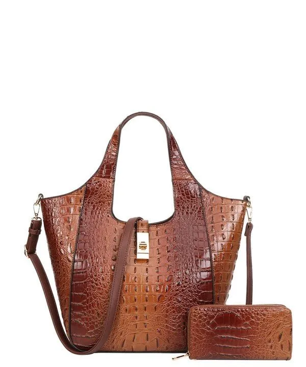 "Croc-Chic" Animal textured purse & wallet