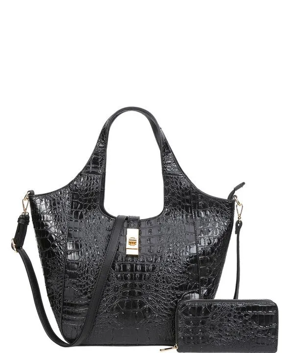 "Croc-Chic" Animal textured purse & wallet
