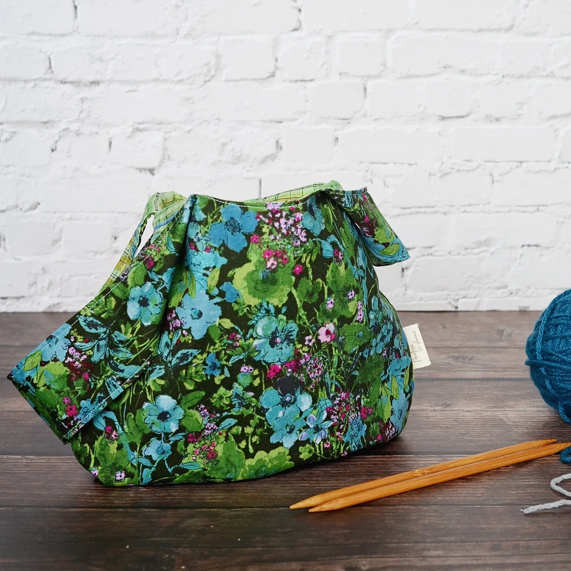 Reversible Floral Knot Bag, Knitting or Crochet Project Bag