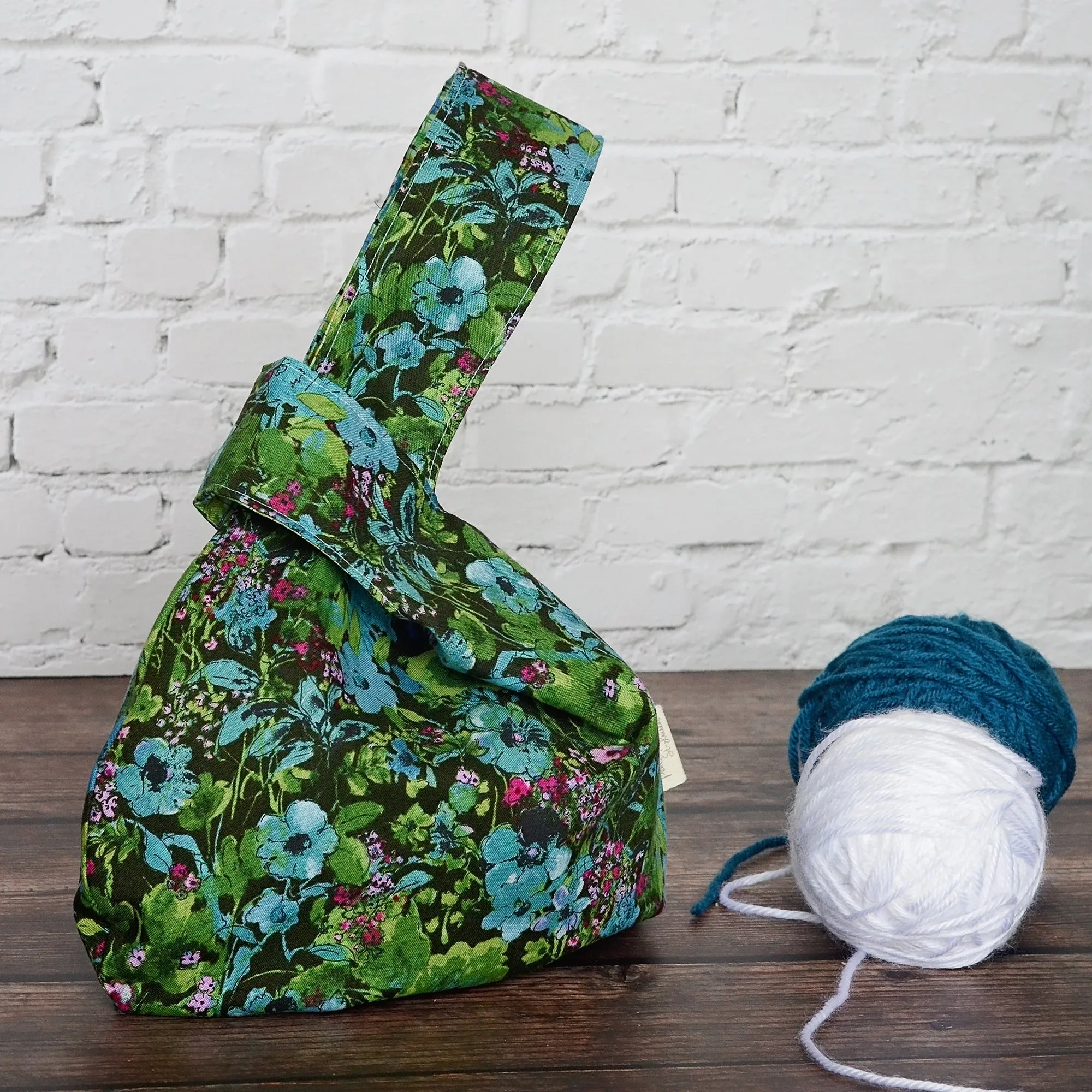 Reversible Floral Knot Bag, Knitting or Crochet Project Bag