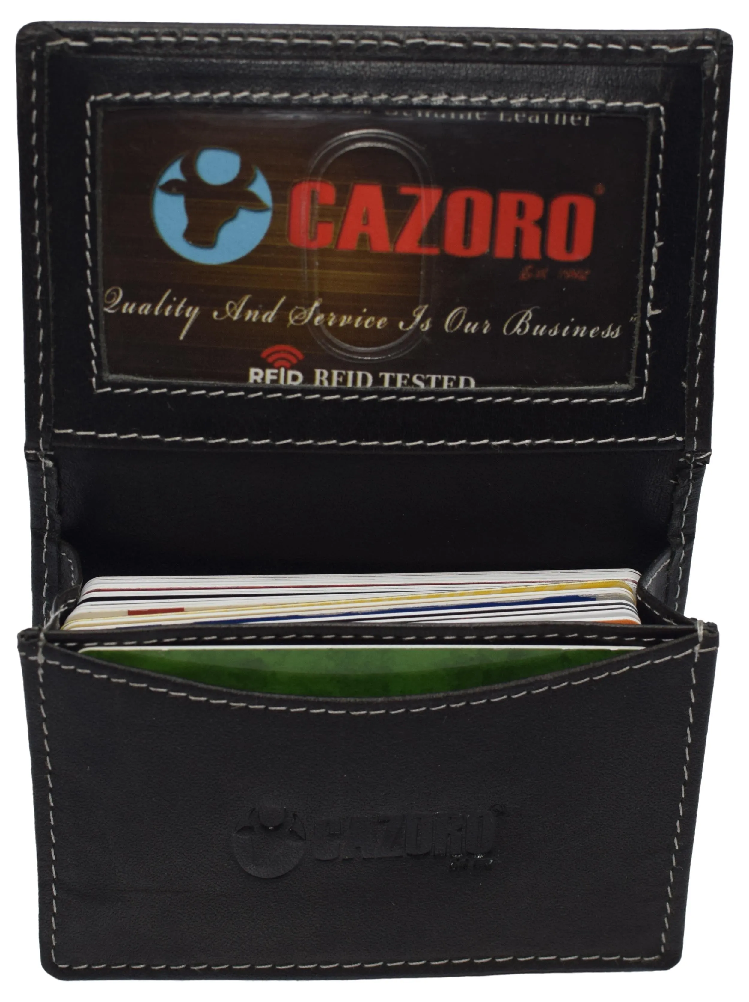 RFID Blocking Buffalo Leather Business Card Case Holder for Men & Women