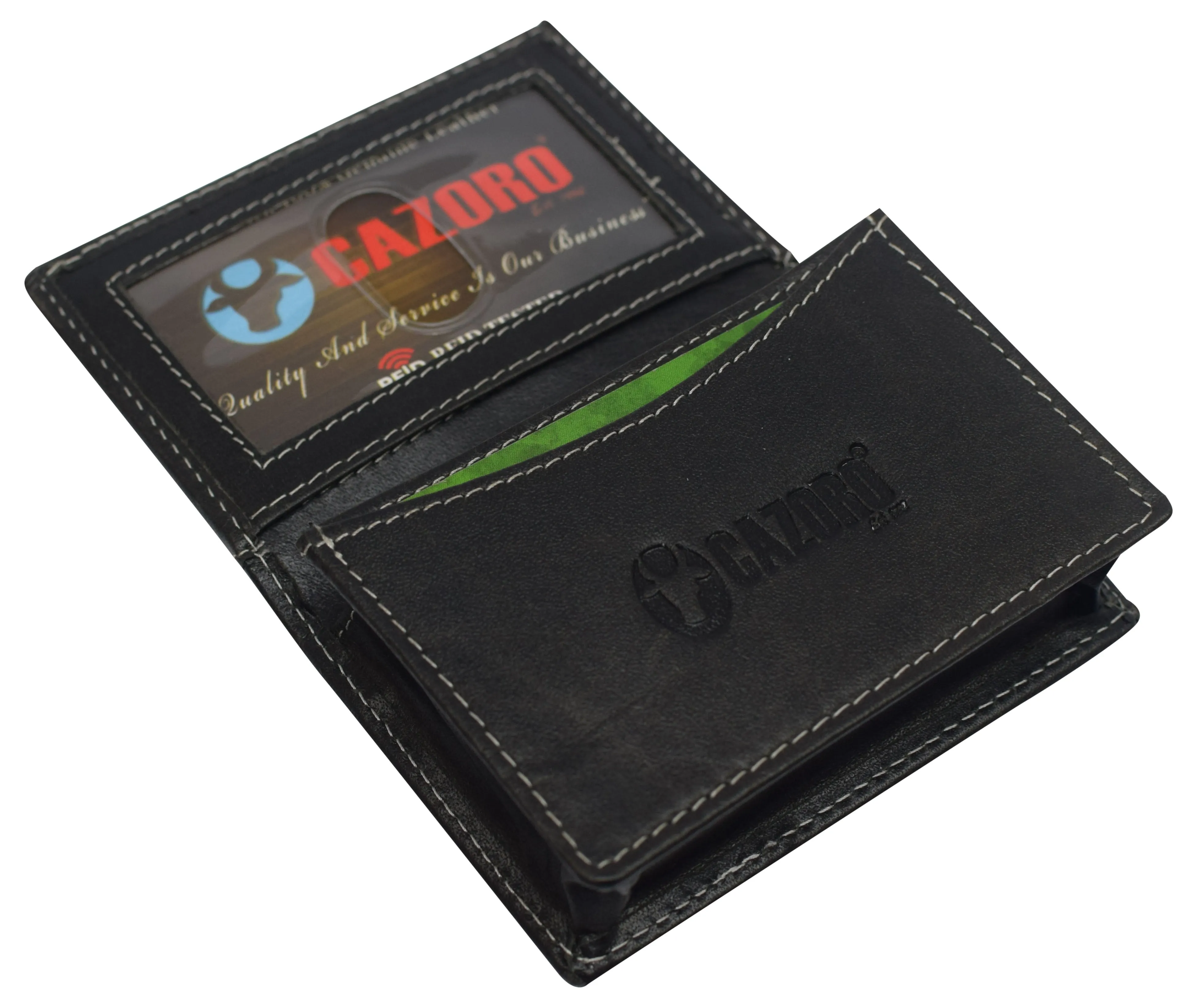 RFID Blocking Buffalo Leather Business Card Case Holder for Men & Women