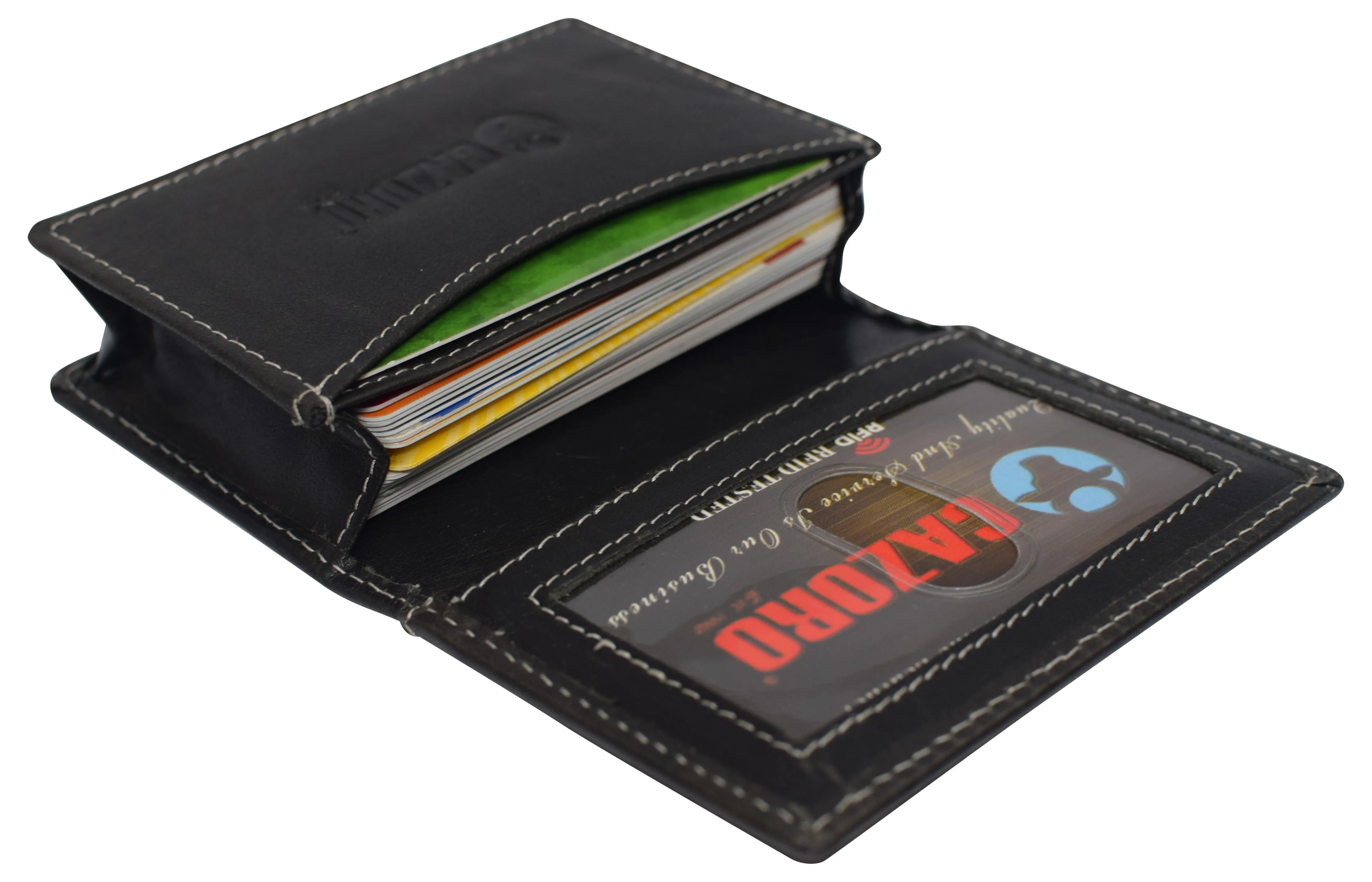 RFID Blocking Buffalo Leather Business Card Case Holder for Men & Women