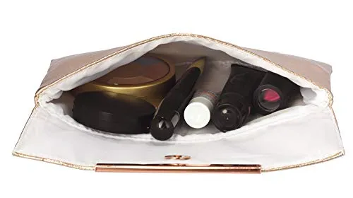 Small Rose Gold Metallic Clutch Bag For Cosmetics, Makeup, Cellphone, Wallet, and Organization - Made of Premium Vegan Leather