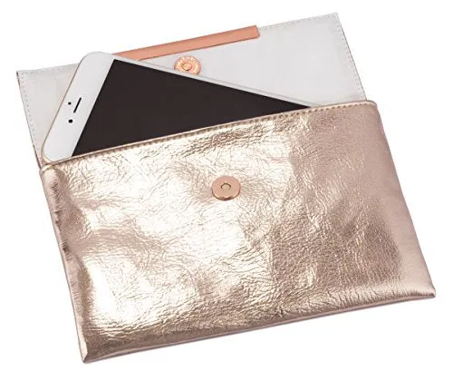 Small Rose Gold Metallic Clutch Bag For Cosmetics, Makeup, Cellphone, Wallet, and Organization - Made of Premium Vegan Leather