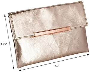 Small Rose Gold Metallic Clutch Bag For Cosmetics, Makeup, Cellphone, Wallet, and Organization - Made of Premium Vegan Leather