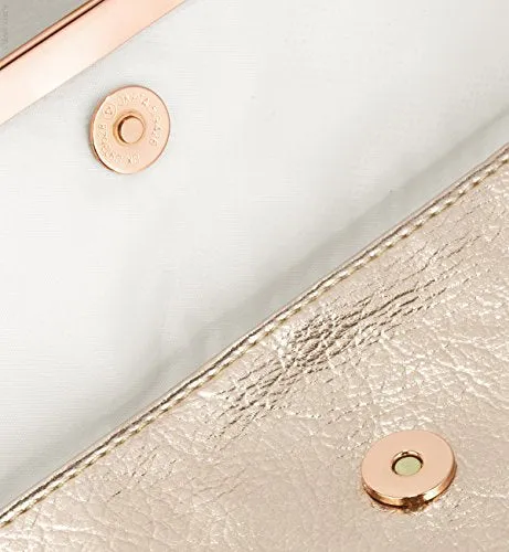 Small Rose Gold Metallic Clutch Bag For Cosmetics, Makeup, Cellphone, Wallet, and Organization - Made of Premium Vegan Leather