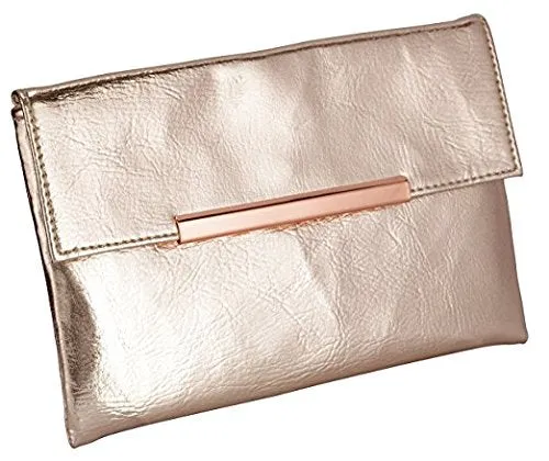 Small Rose Gold Metallic Clutch Bag For Cosmetics, Makeup, Cellphone, Wallet, and Organization - Made of Premium Vegan Leather