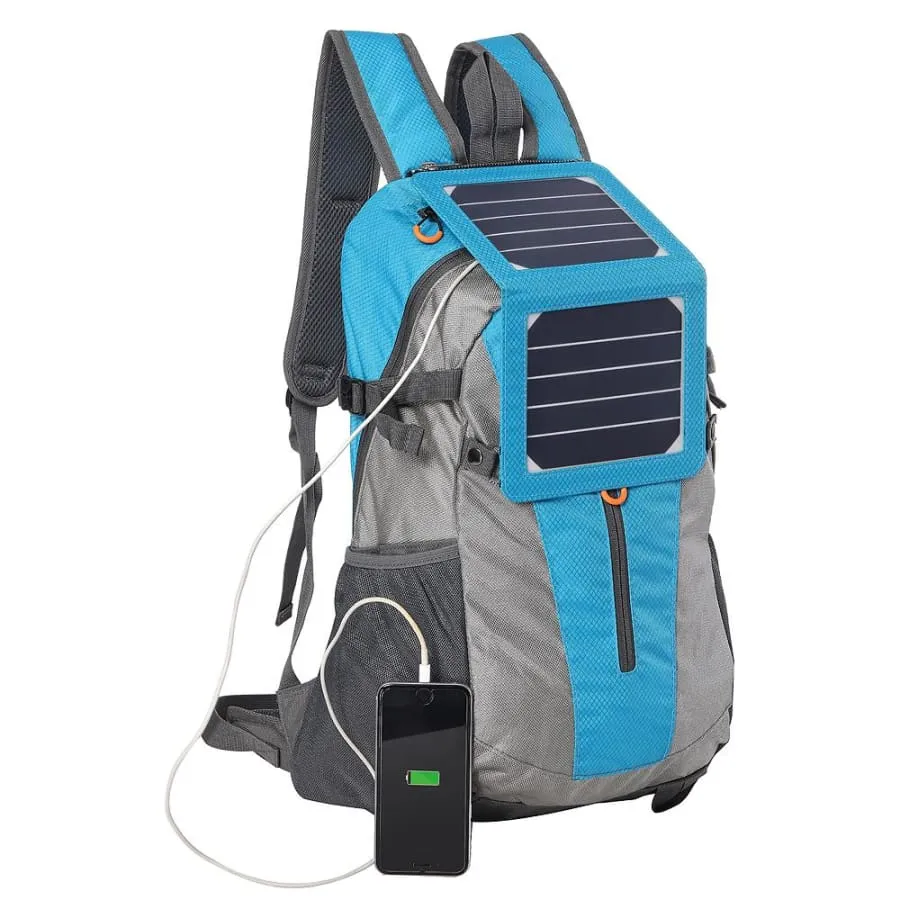 Solar panel Backpack 35L with Power Bank 6.5W color Teal Blue
