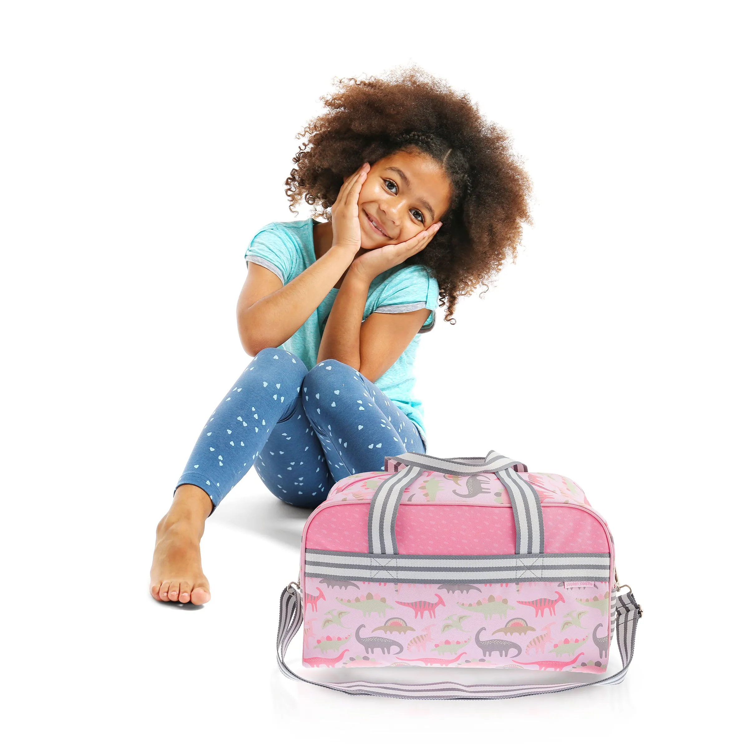 Stephen Joseph All Over Print Kid's Duffle Bag, Pink Dinosaurs