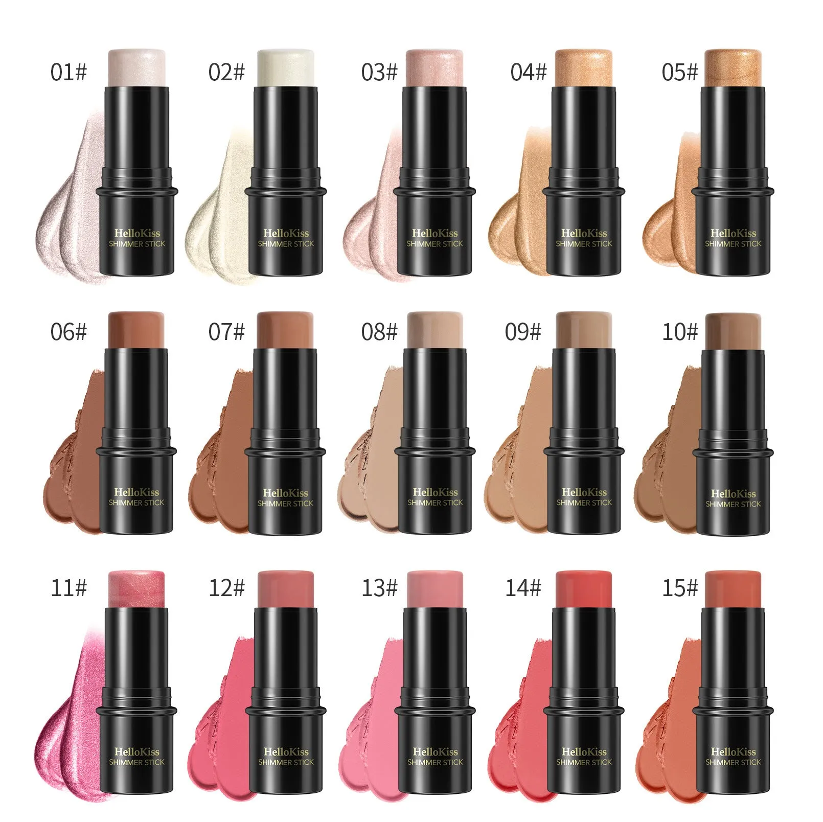 Stick,Concealer-Stick,Highlighter Makeup Stick, Stick Powder Blusher Long Lasting Waterproof Face Makeup Pack of 15 (1 pc each color)