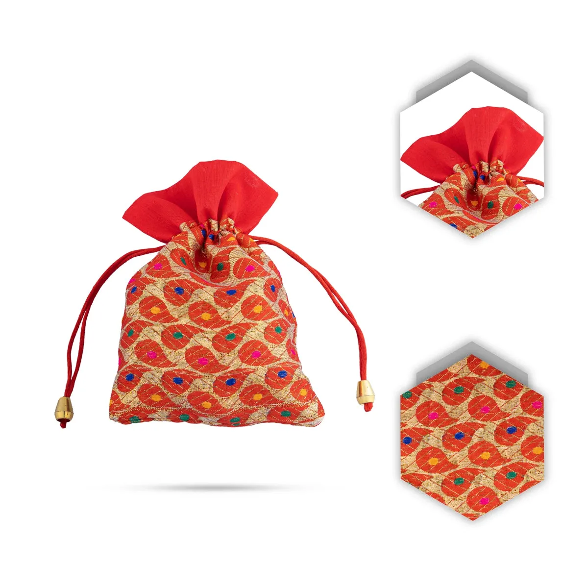 Thamboolam Bag Set - 7 x 5 Inches | 5 Pcs/ Brocade Material Potli Bag/ Tambula Bag for Wedding/ Assorted Colour