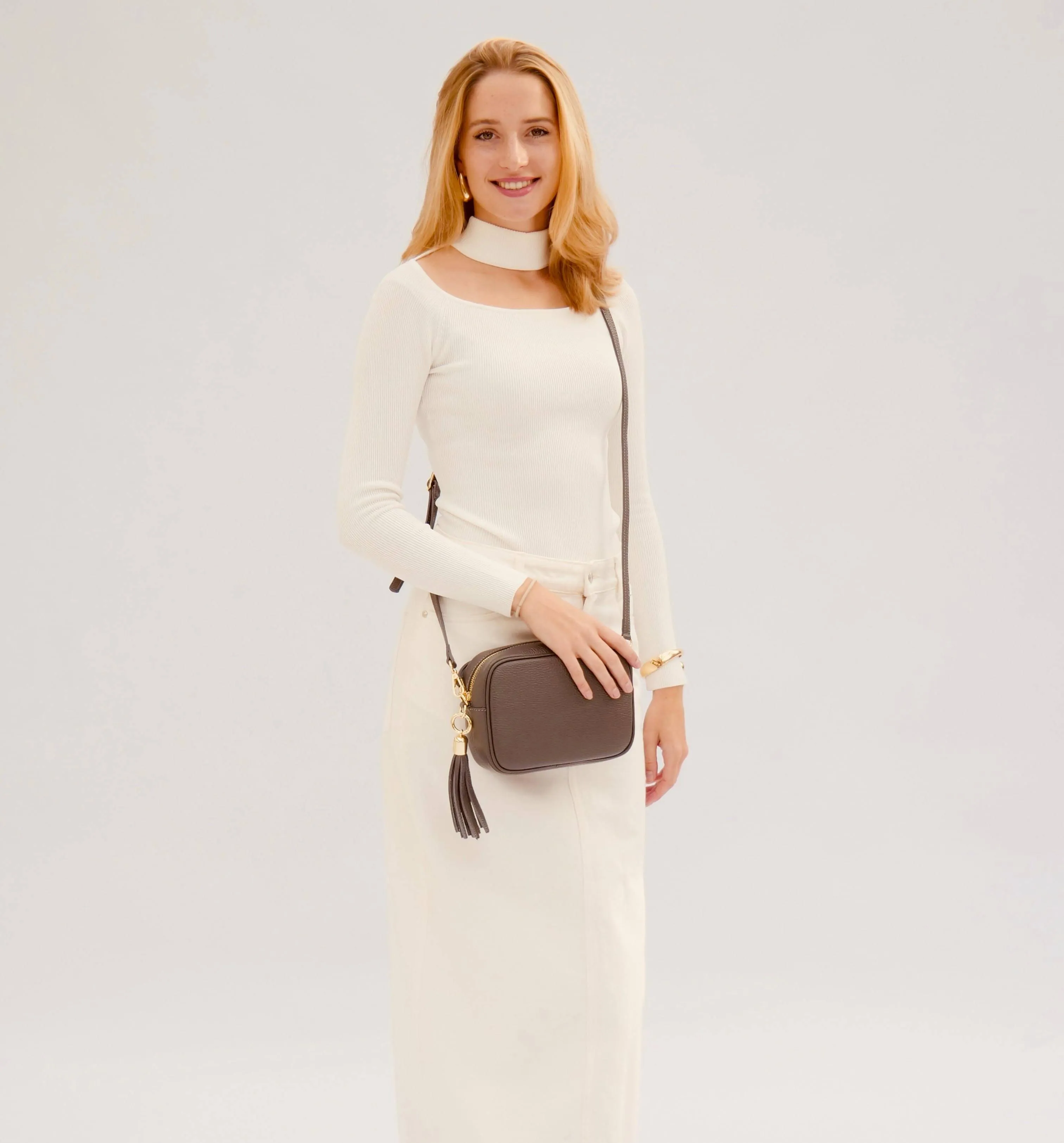 The Tassel Dark Grey Leather Crossbody Bag