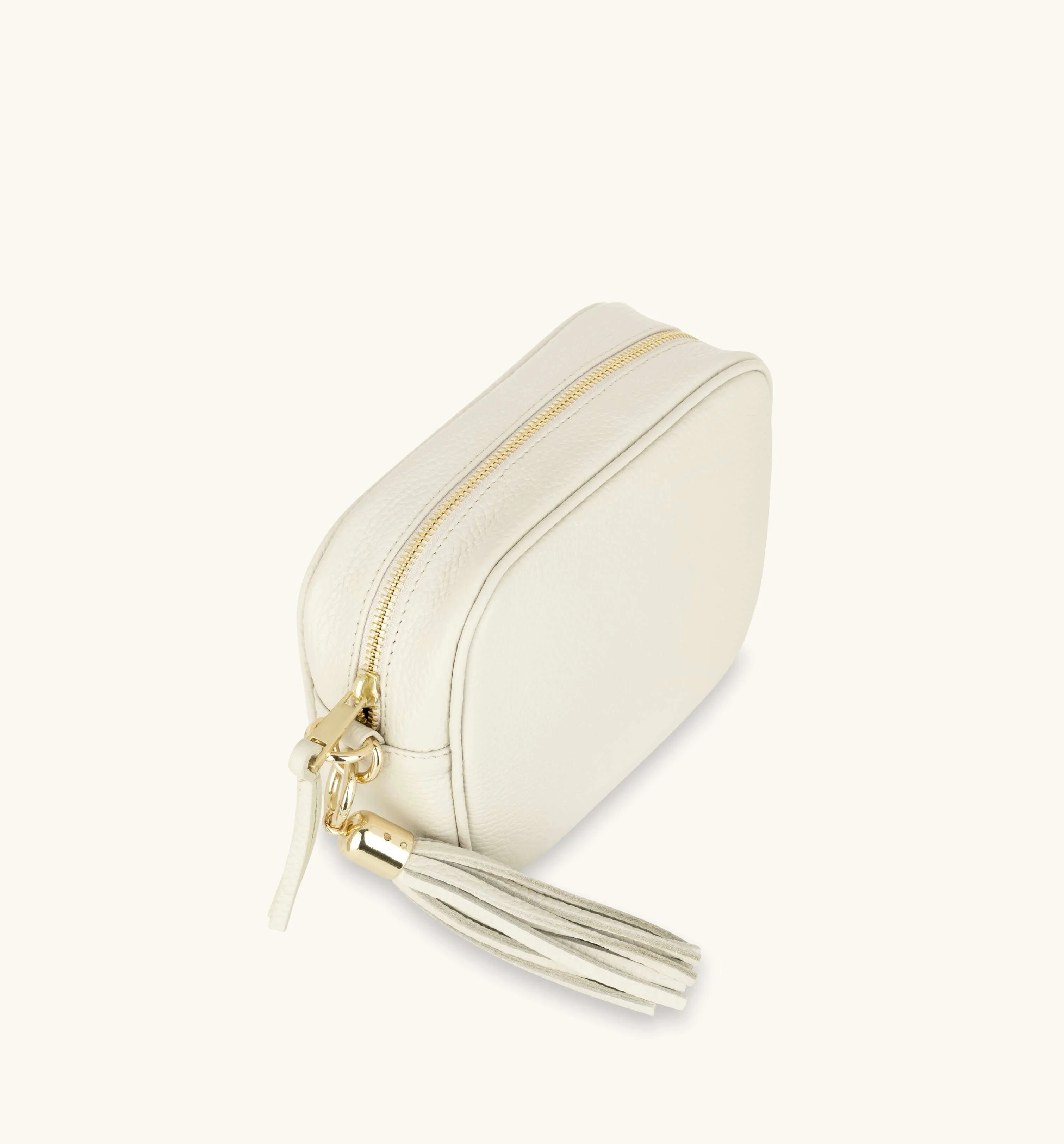 The Tassel Stone Leather Crossbody Bag With Bottega Green Arrow Strap
