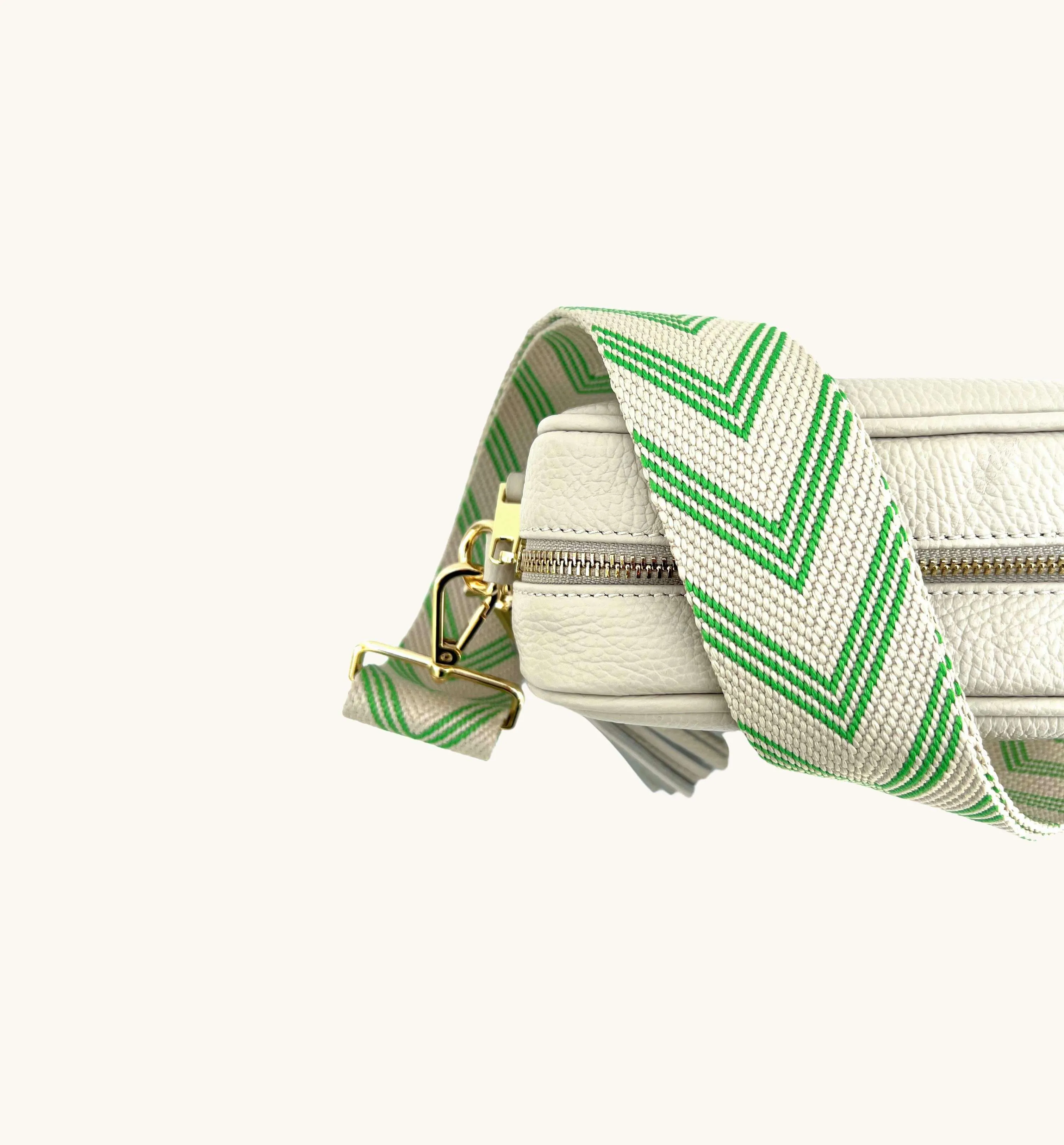 The Tassel Stone Leather Crossbody Bag With Bottega Green Arrow Strap