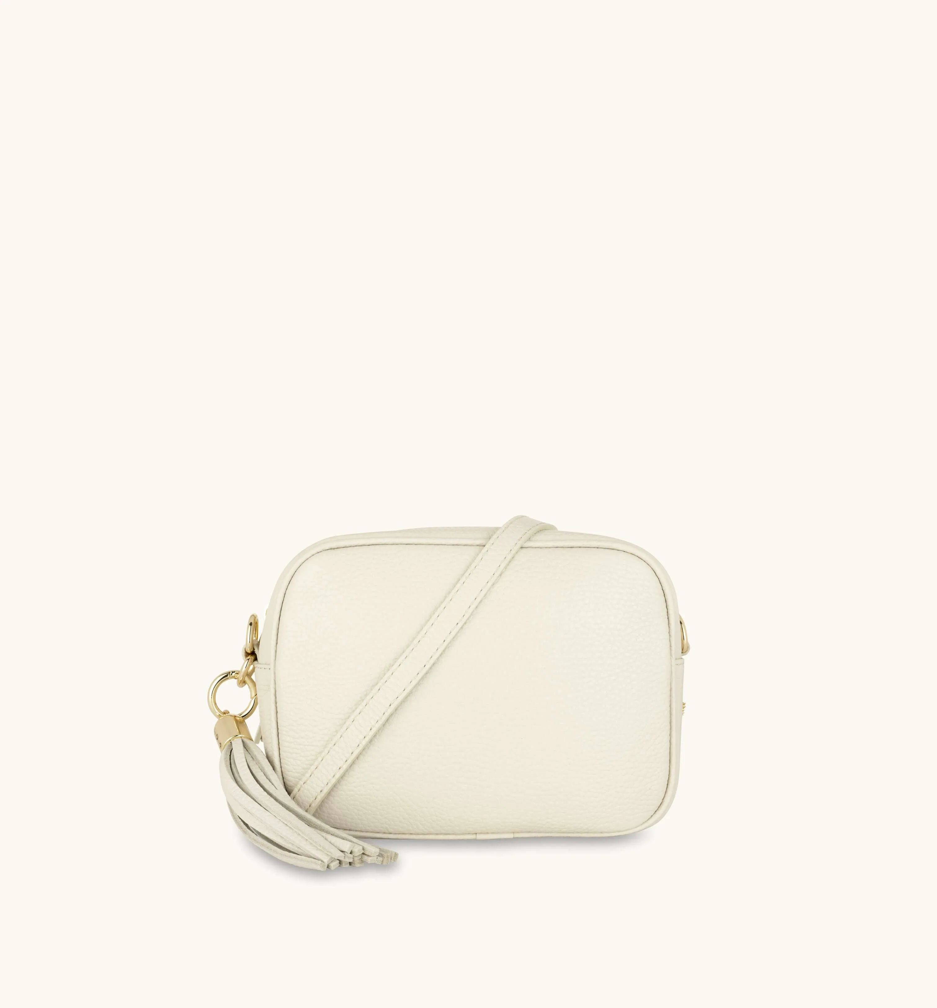 The Tassel Stone Leather Crossbody Bag With Bottega Green Arrow Strap