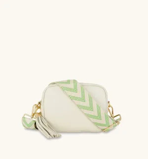 The Tassel Stone Leather Crossbody Bag With Bottega Green Arrow Strap