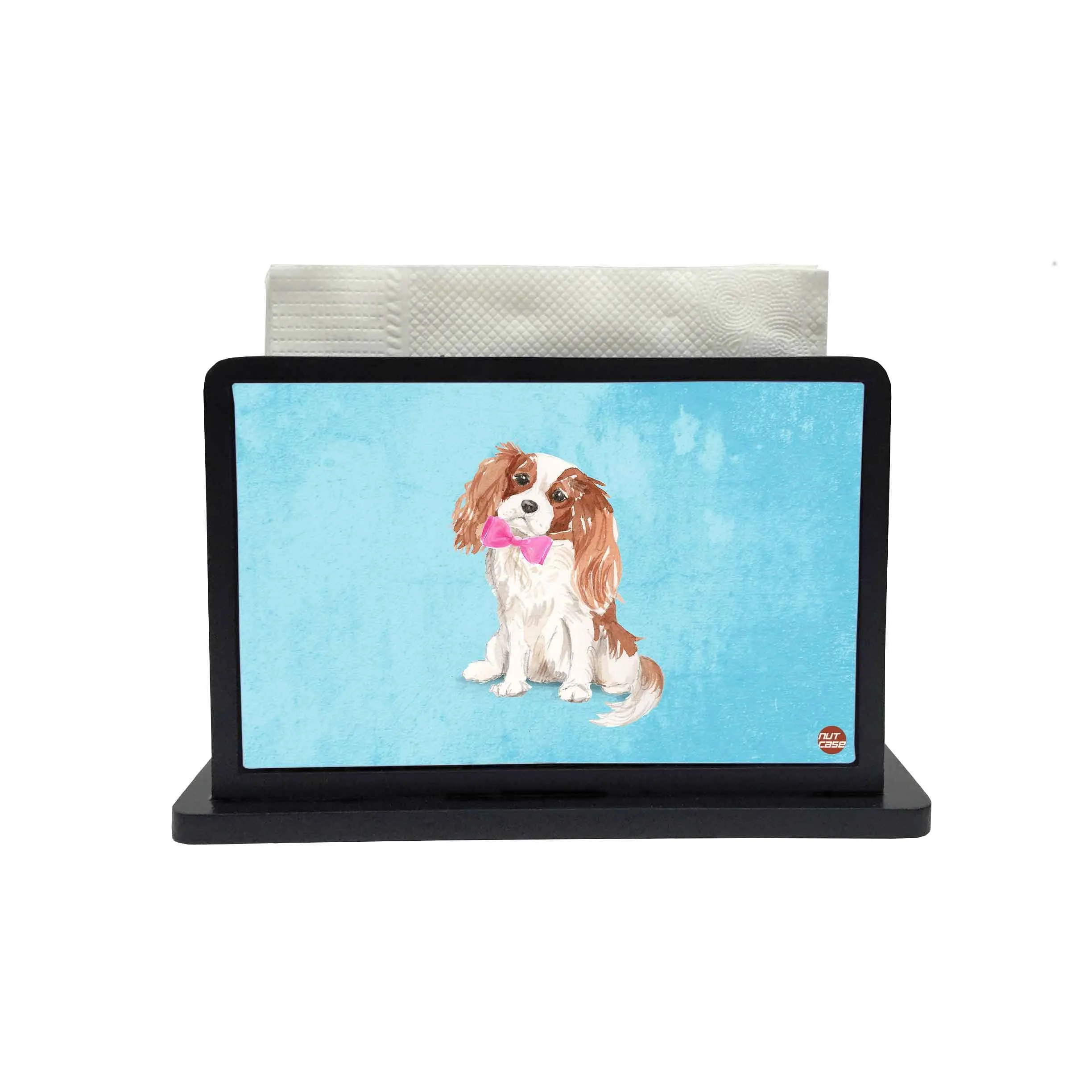 Tissue Holder Paper Napkin Stand - Pink Bow Tie Spaniel