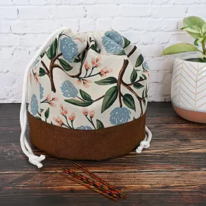 Two Toned Bucket Style Project Bag in Rifle Paper Co Peonies