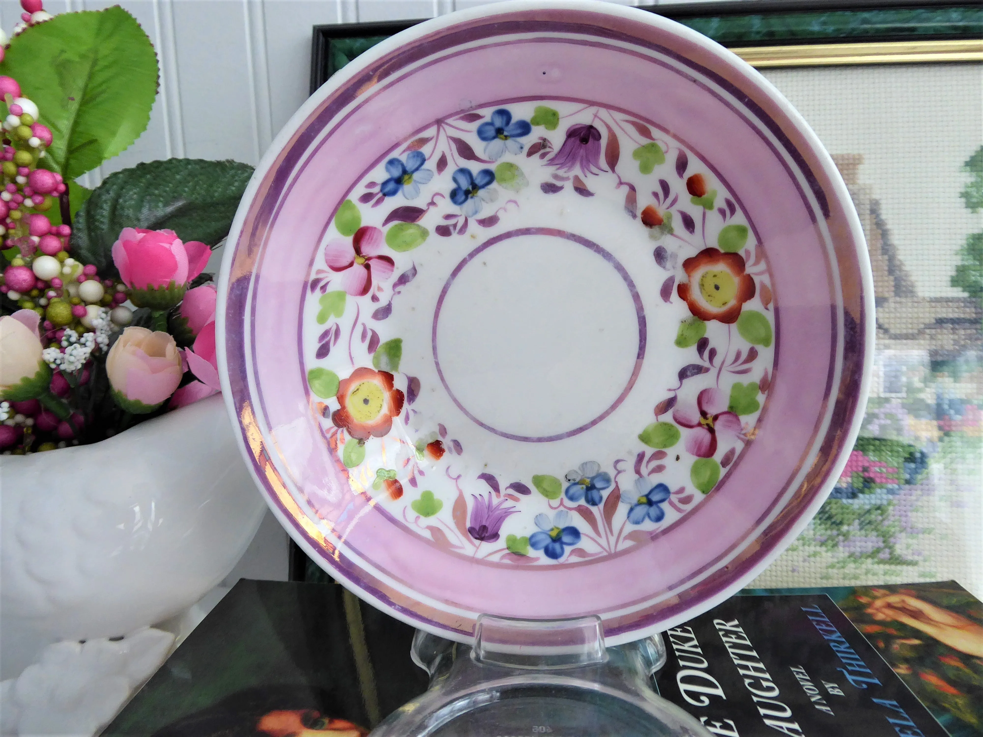 Victorian Pink Copper Luster Cup And Saucer Floral 1830s Pattern Victorian Floral