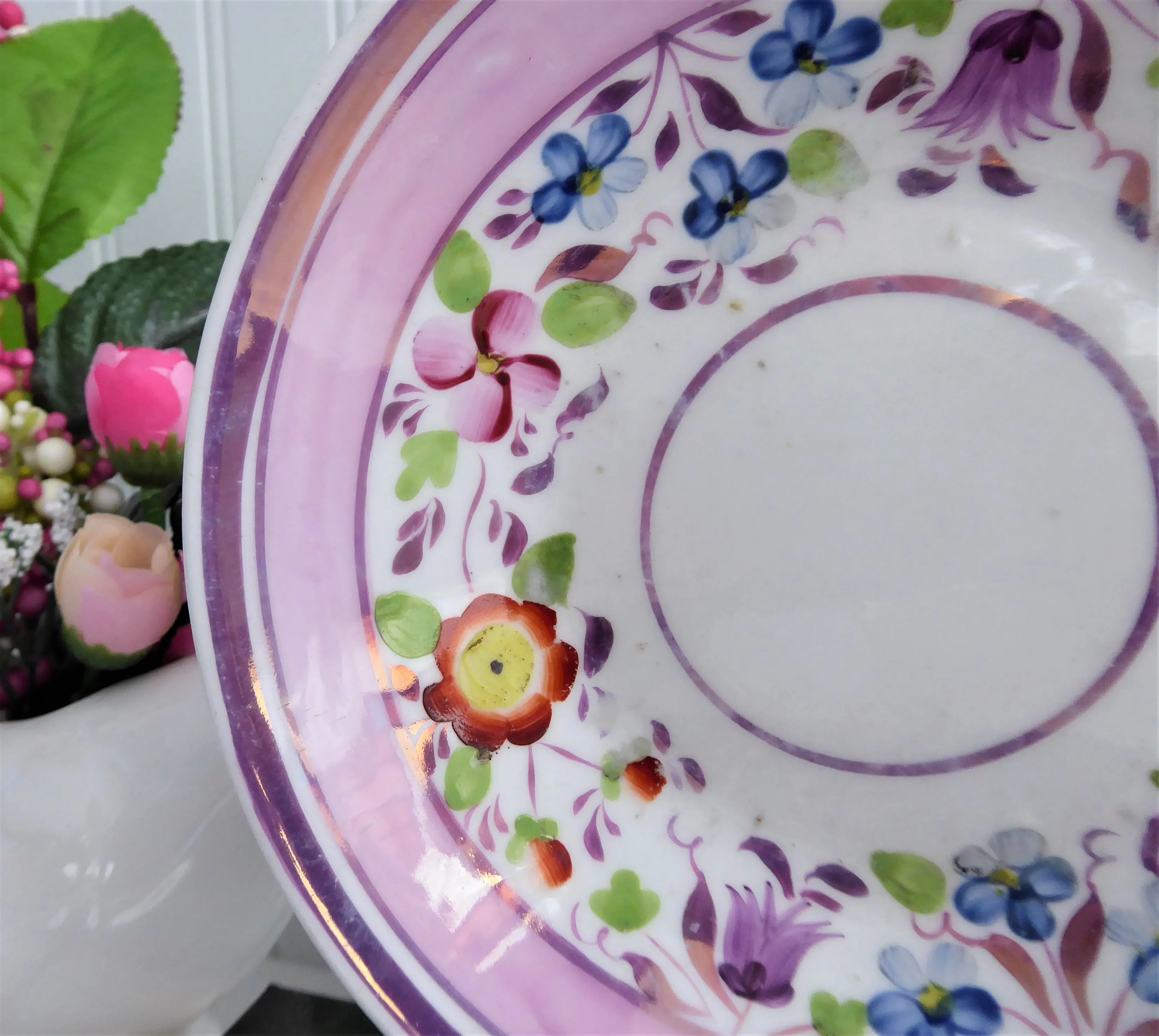 Victorian Pink Copper Luster Cup And Saucer Floral 1830s Pattern Victorian Floral