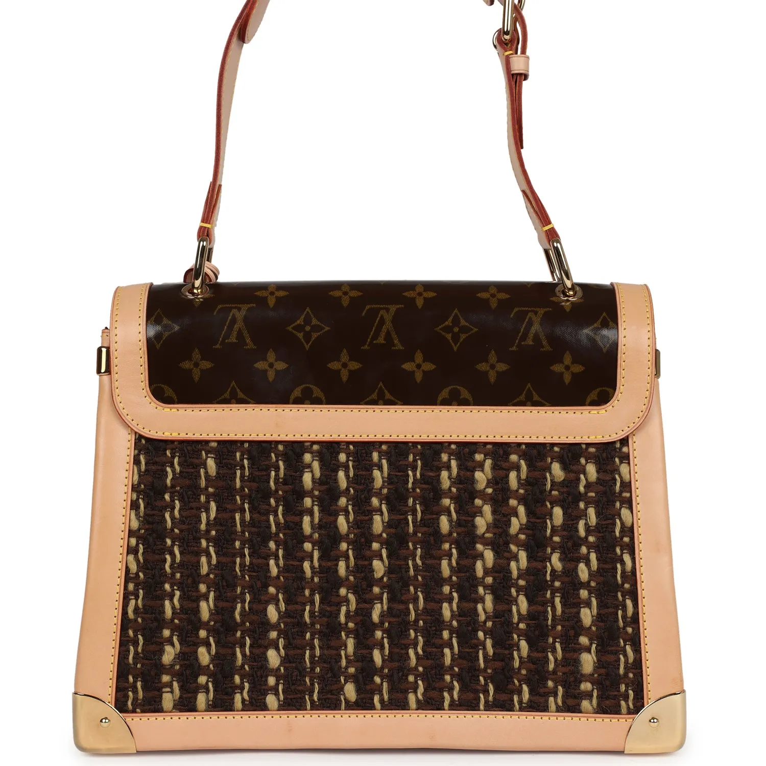 Vintage Louis Vuitton Tweedy Zip GM Brown Monogram Vinyl and Tweed Gold Hardware