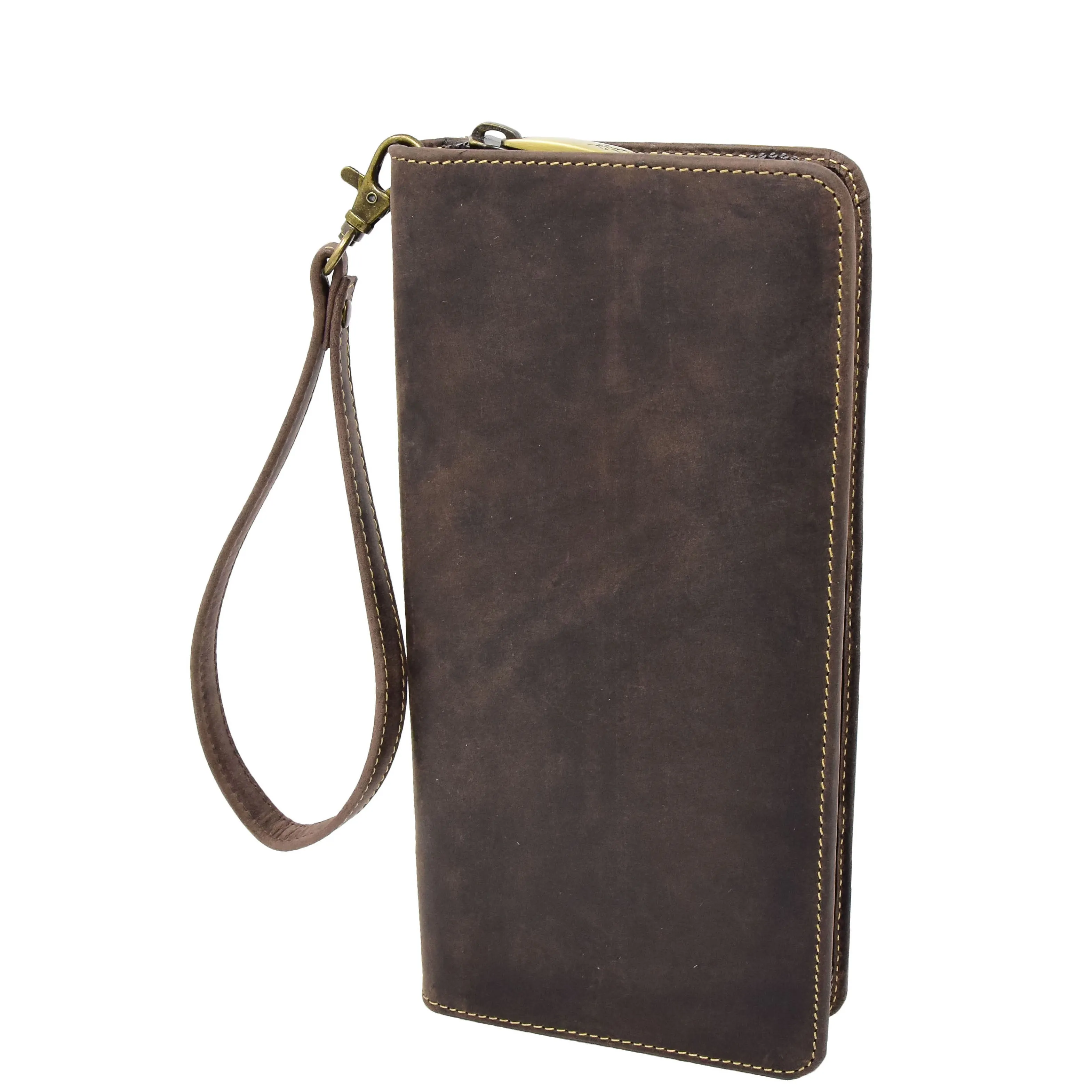Vintage Real Leather Travel Wallet Passport Boarding Pass Wrist Clutch AV28 Brown