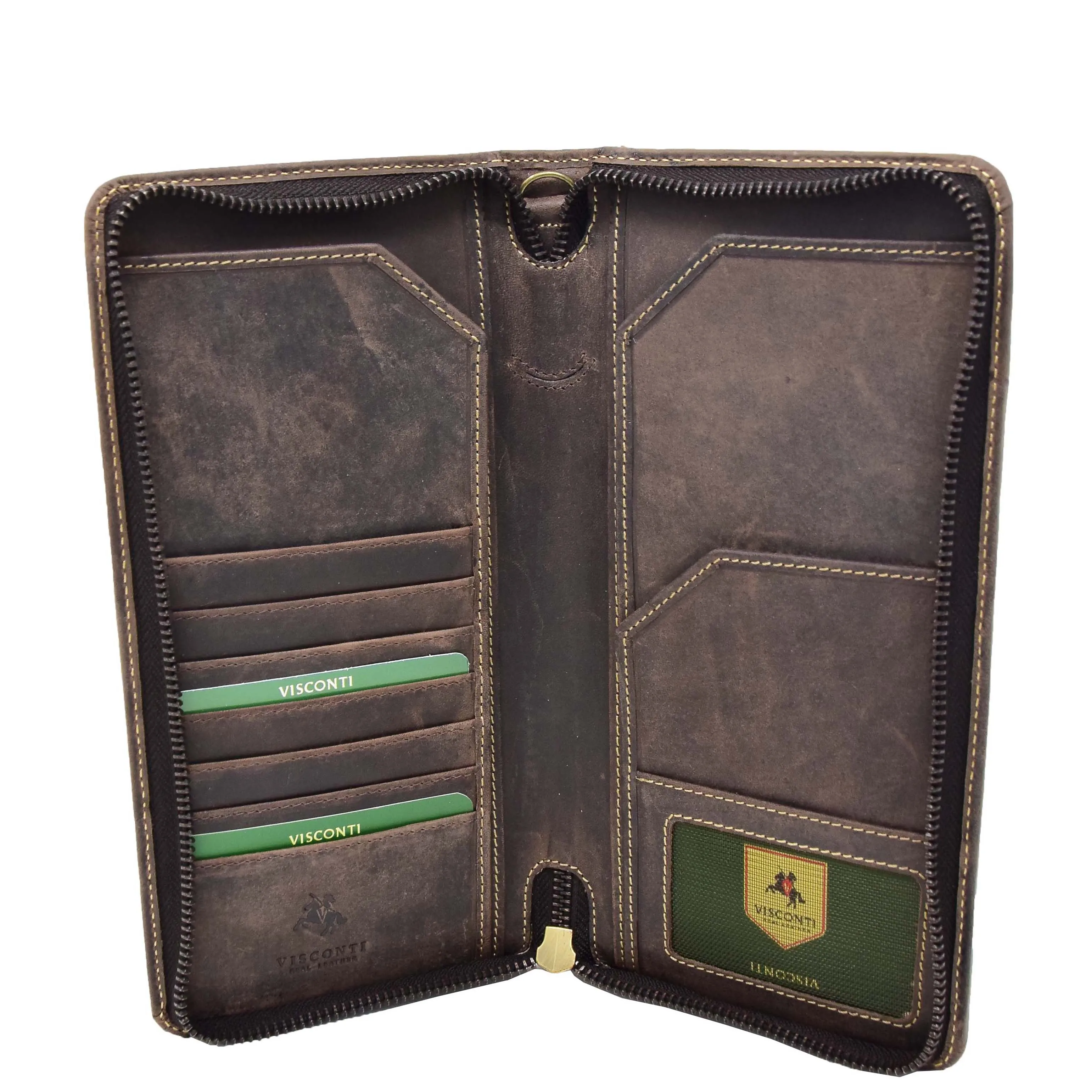Vintage Real Leather Travel Wallet Passport Boarding Pass Wrist Clutch AV28 Brown