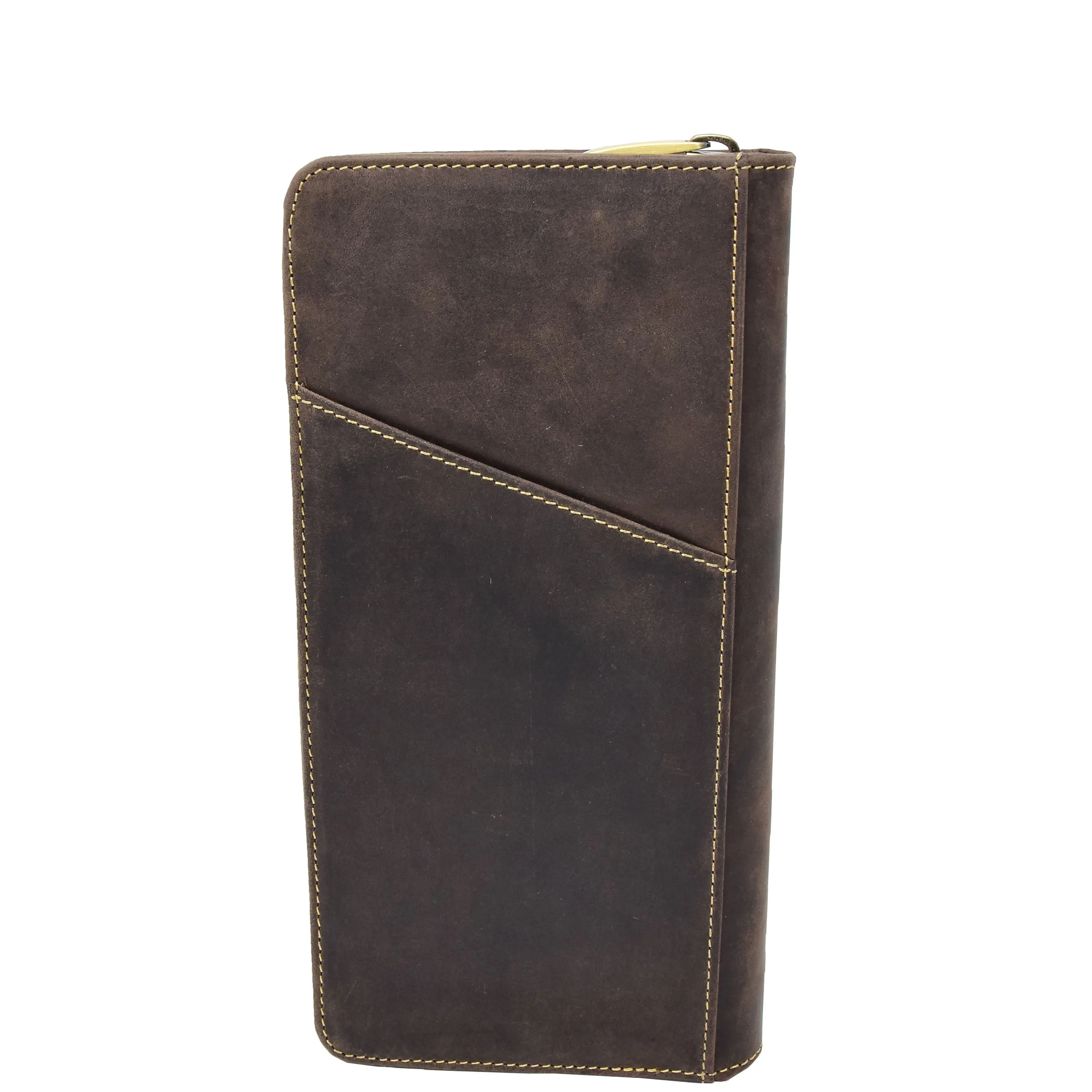 Vintage Real Leather Travel Wallet Passport Boarding Pass Wrist Clutch AV28 Brown
