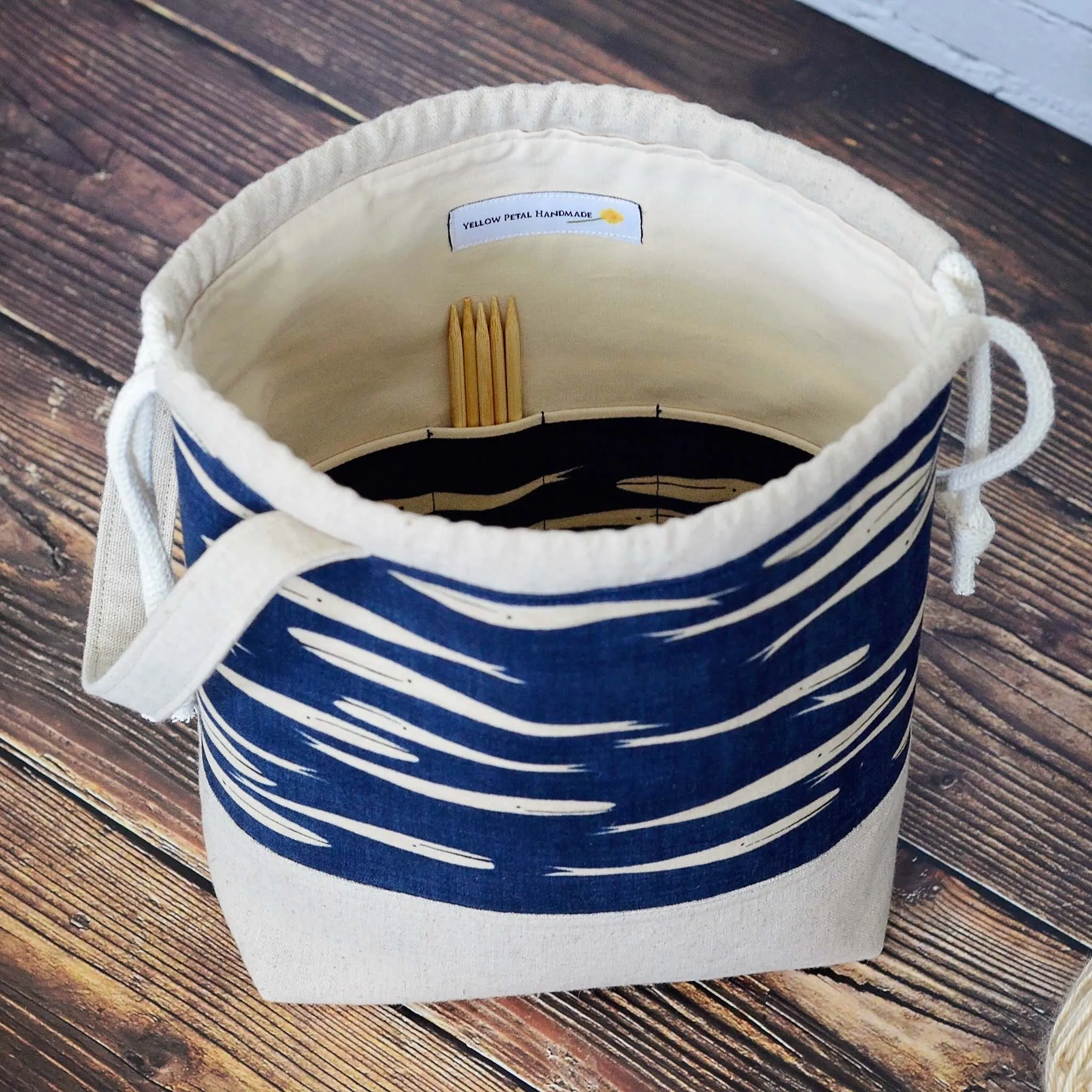 Whale Drawstring Work in Progress Bag with Grab Handle